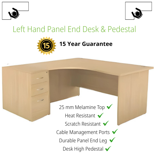 Left-Hand Radial Panel-End Office Corrner Desk with 3-Drawer Desk High Pedestal – Bundle Offer